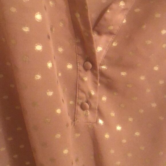 Tan and Gold Polka Dot Blouse With Center Tie. - Picture 3 of 5